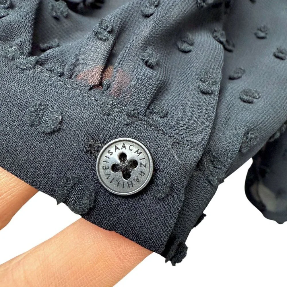 Isaac Mizrahi Live Black Blouse Size 14 Swiss Dot Chiffon Peasant Top NEW - Picture 10 of 11